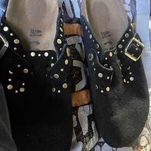 Birkenstock Rivet BOSTON Black Shoes with Gold Accents